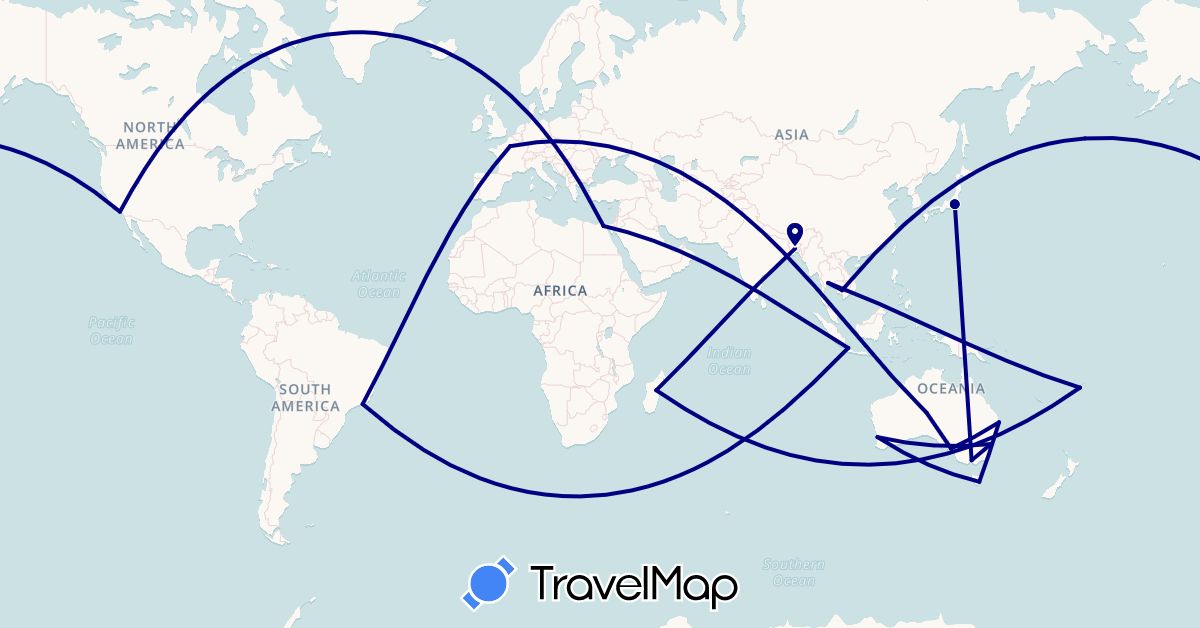 TravelMap itinerary: driving in Australia, Bangladesh, Brazil, Egypt, Fiji, France, Indonesia, Japan, Cambodia, Madagascar, Thailand, United States (Africa, Asia, Europe, North America, Oceania, South America)